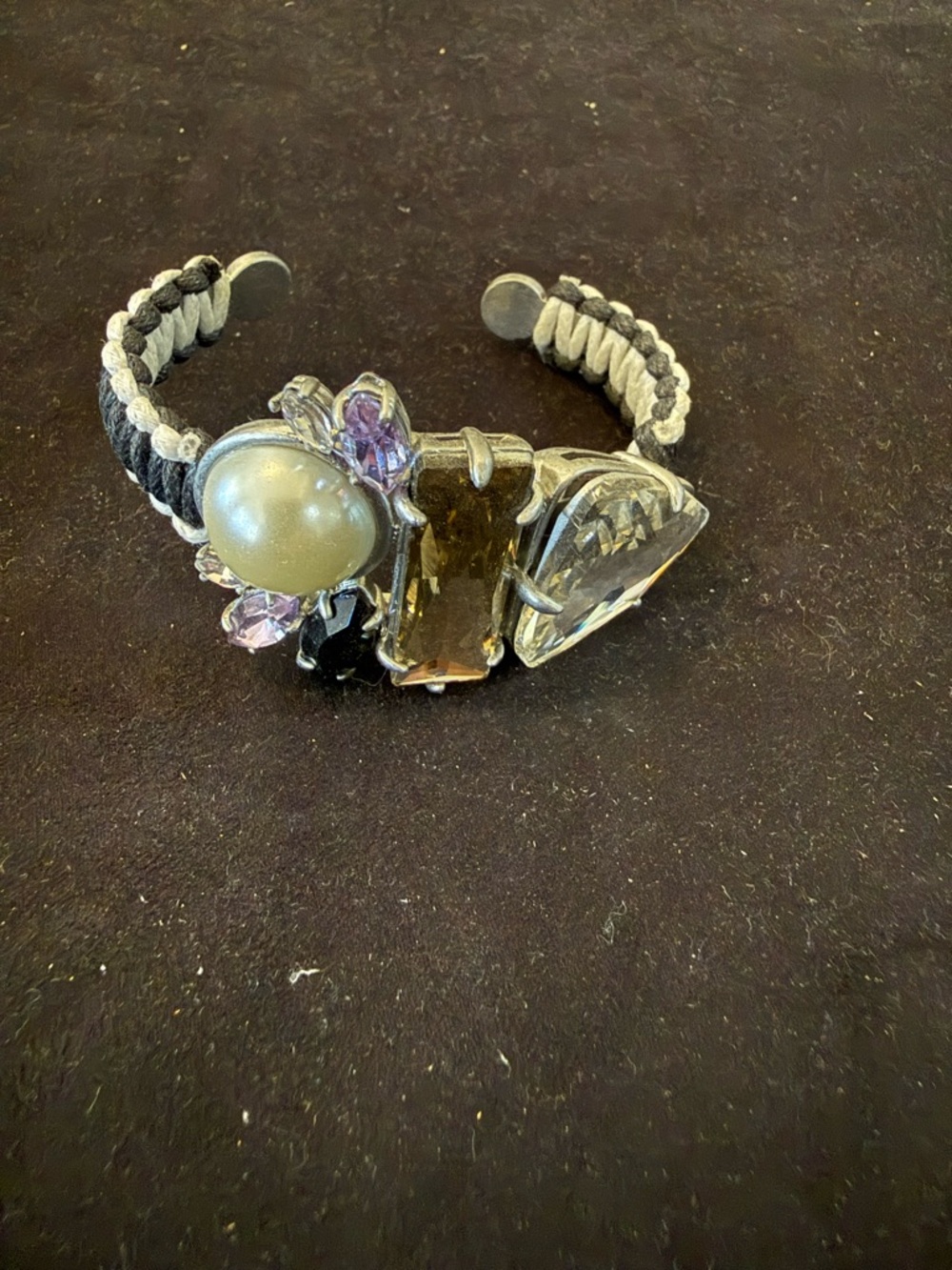 Elegant Mixed-Stone Cuff Bracelet - Black and Silver